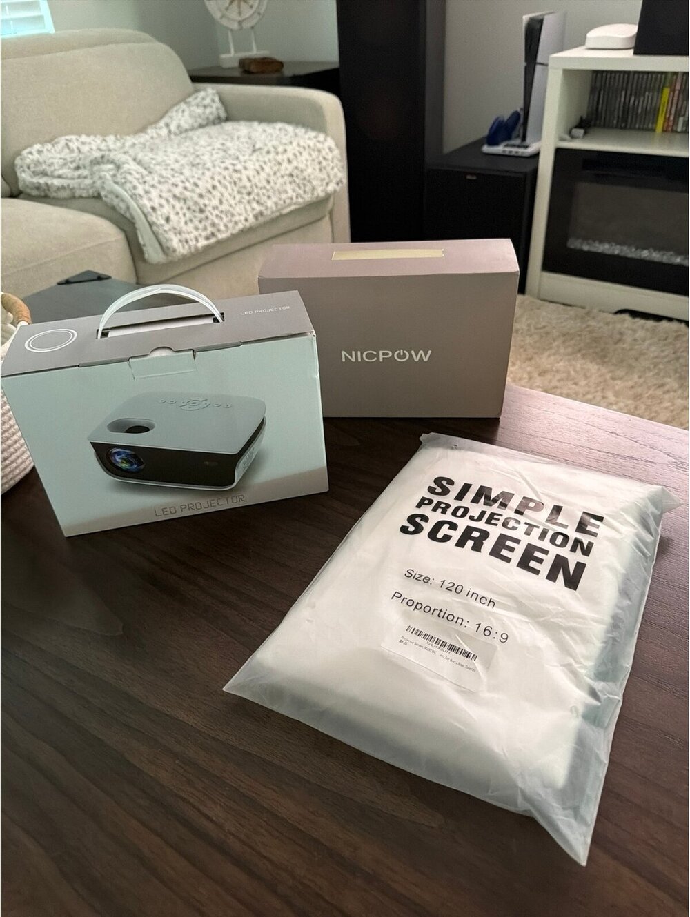 NICPOW MINI LED PROJECTOR BUNDLE screen 120” outdoor movie night photo NIB